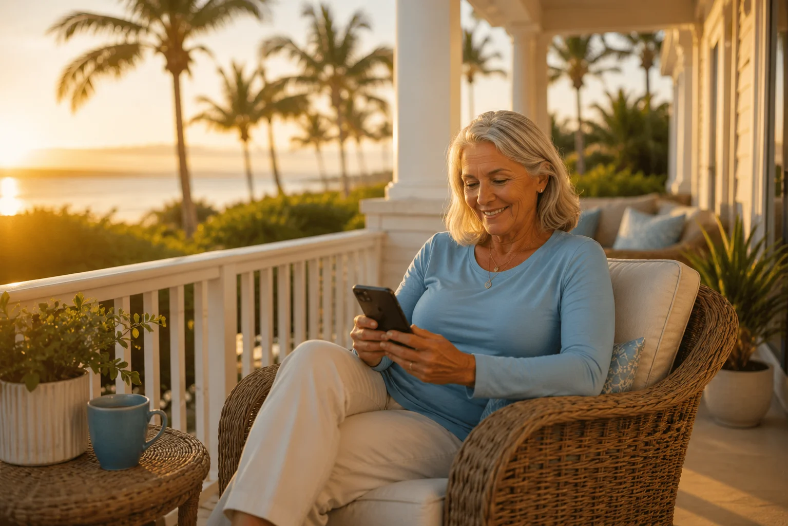 Florida Orthopedic & Spine Institute patient resource, older adult relaxing on a porch in Naples, Florida