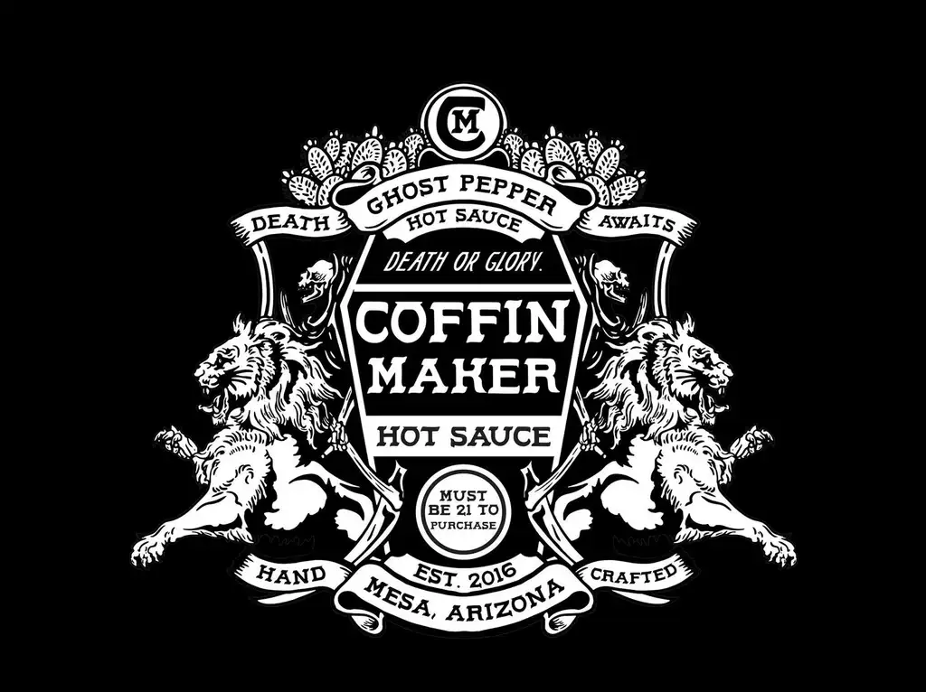 Coffin Maker Hot Sauce Label Illustration