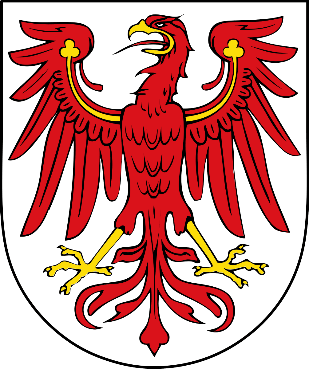 Wappen des Bundeslandes Brandenburg: Roter Adler auf weißem Schild.