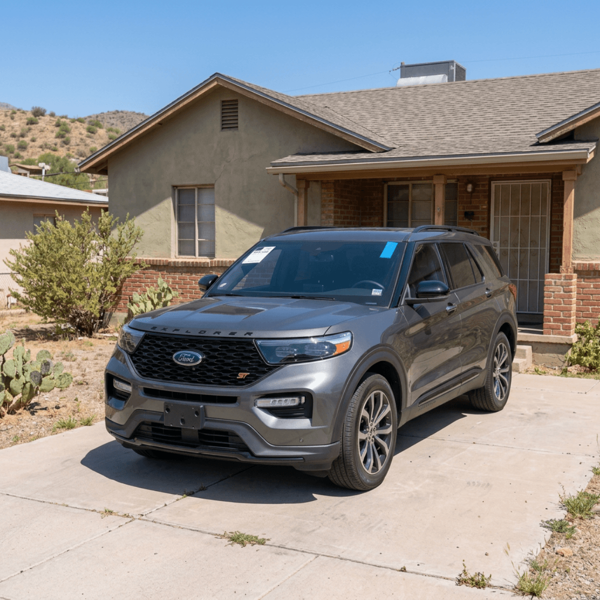Gray Ford Explorer Sport rolling with a spotless new windshield installed at a Florence, AZ home