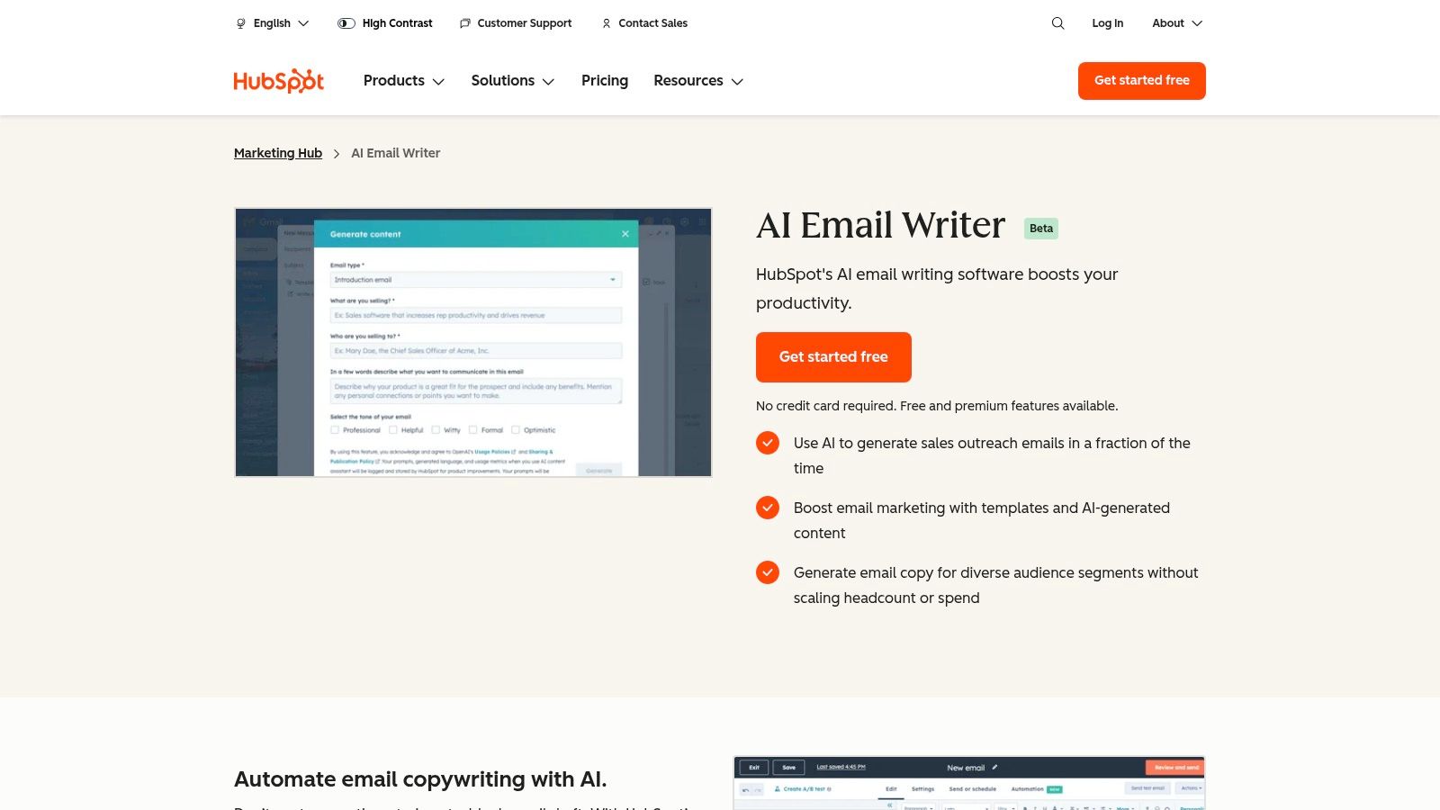HubSpot AI Email Writer (free tool)
