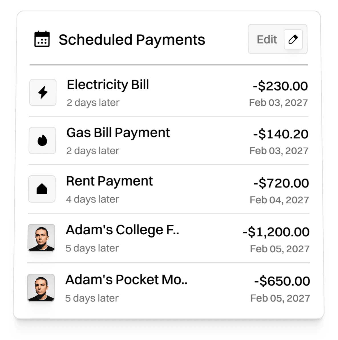 Scheduled Payments Widget Image