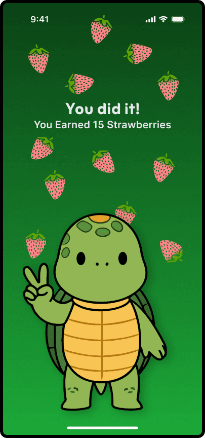 Progress tracking screen featuring a visual path that grows with the user. Instead of red 'X's for broken streaks, the design uses a gentle, continuous line populated by the Shelly mascot to reinforce positive momentum.