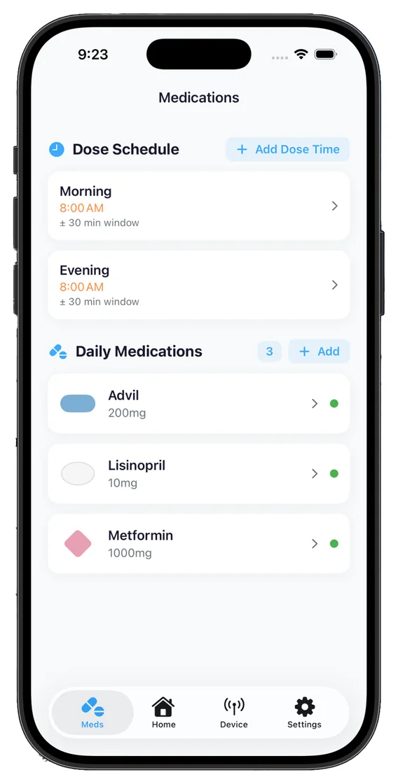 Medication schedule screen