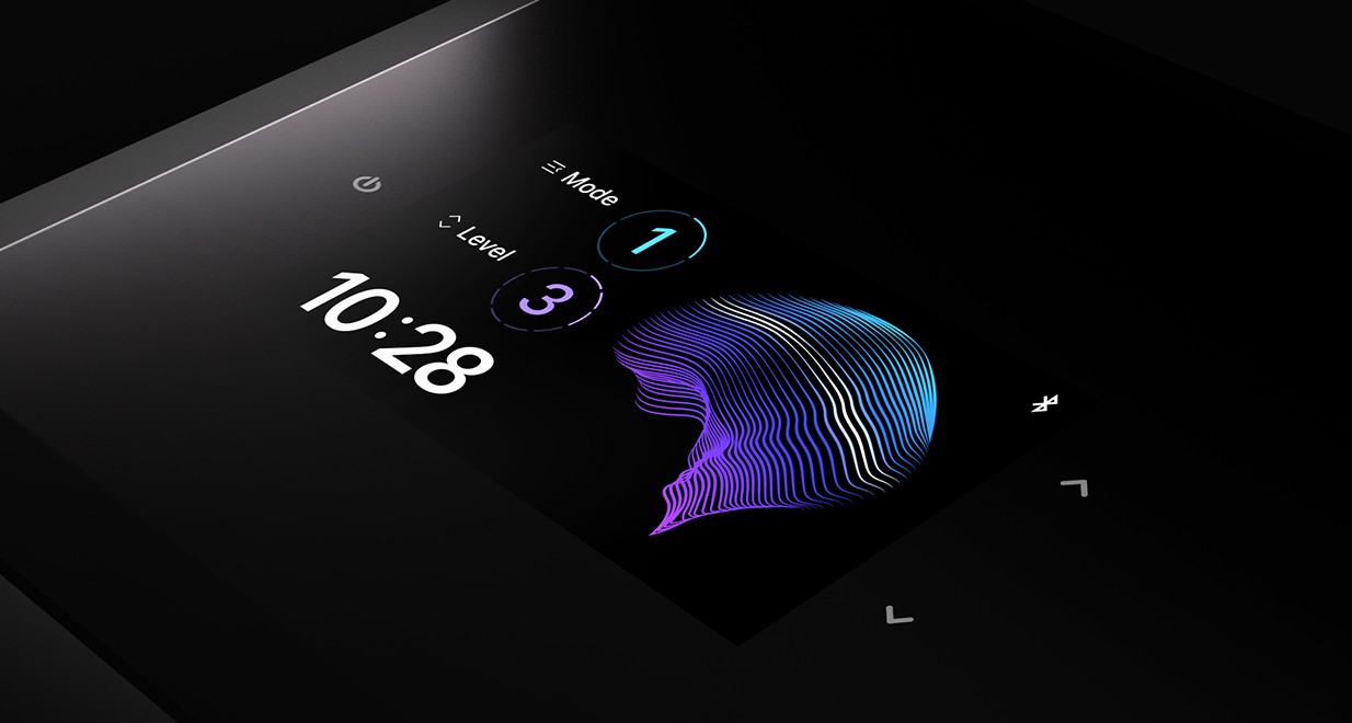 단계와 출력 레벨을 설정하는 뇌 자극 치료 장비의 소프트웨어 화면