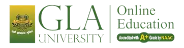 The image features the GLA University logo alongside text promoting online education, highlighting a grade of "A+" from NAAC, suggesting high-quality UG/PG online degree programs through unbiased counselling with EazyGrad.