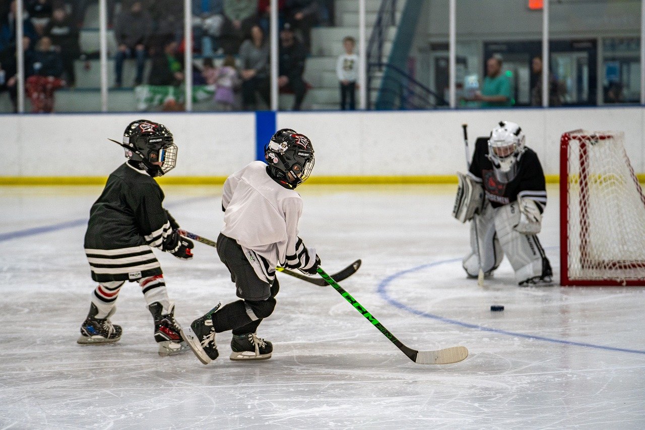 kids at ice hockey practice class