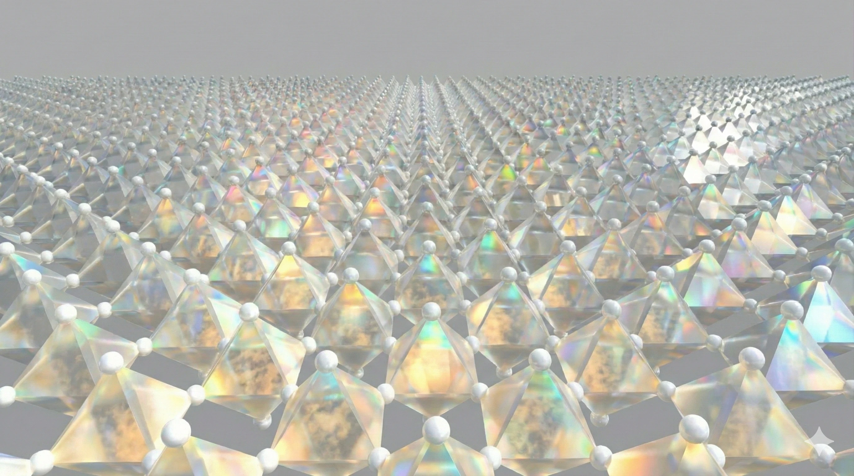 animation of Octahedra made of glass-like material connected by small spheres at each corner