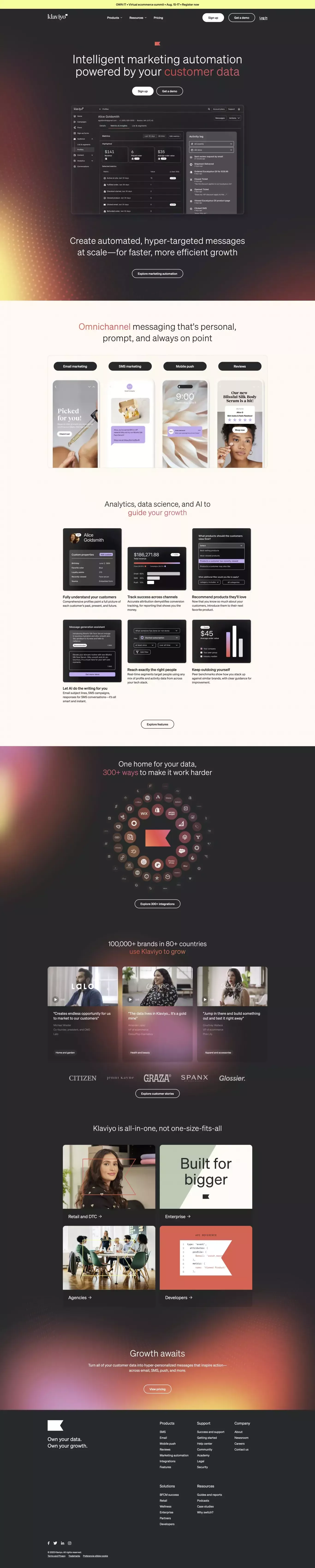 Marketing Automation Platform for Email, landing page screenshot showcasing Tech and Marketing design