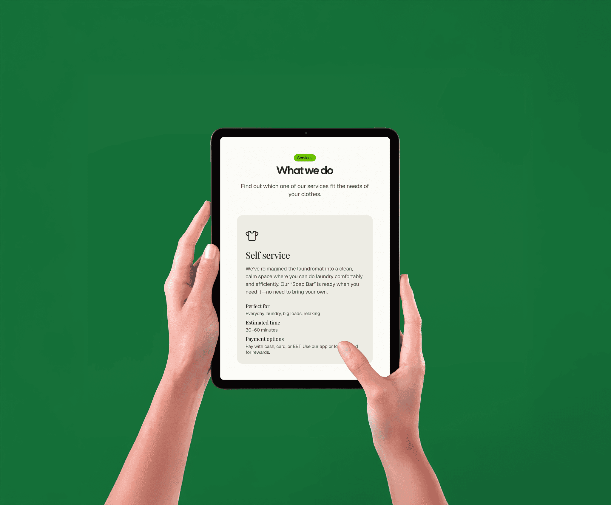 Star Laundromats dry-cleaning service page displayed on iPad