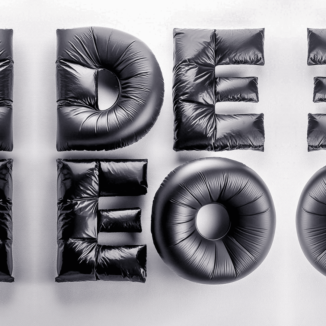 DEEO letters using AI in black puffy texture
