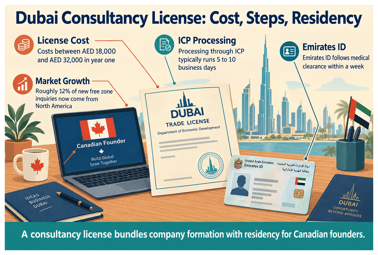 Infographic: Consultancy License in Dubai for a Canadian Founder: Cost and Residency