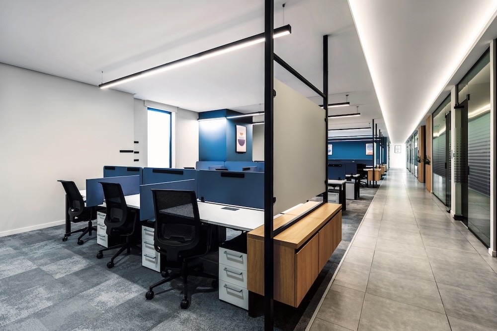 Open office workspace with shared desks at DIOM Century Corner Ground Floor headquarters in Riyadh