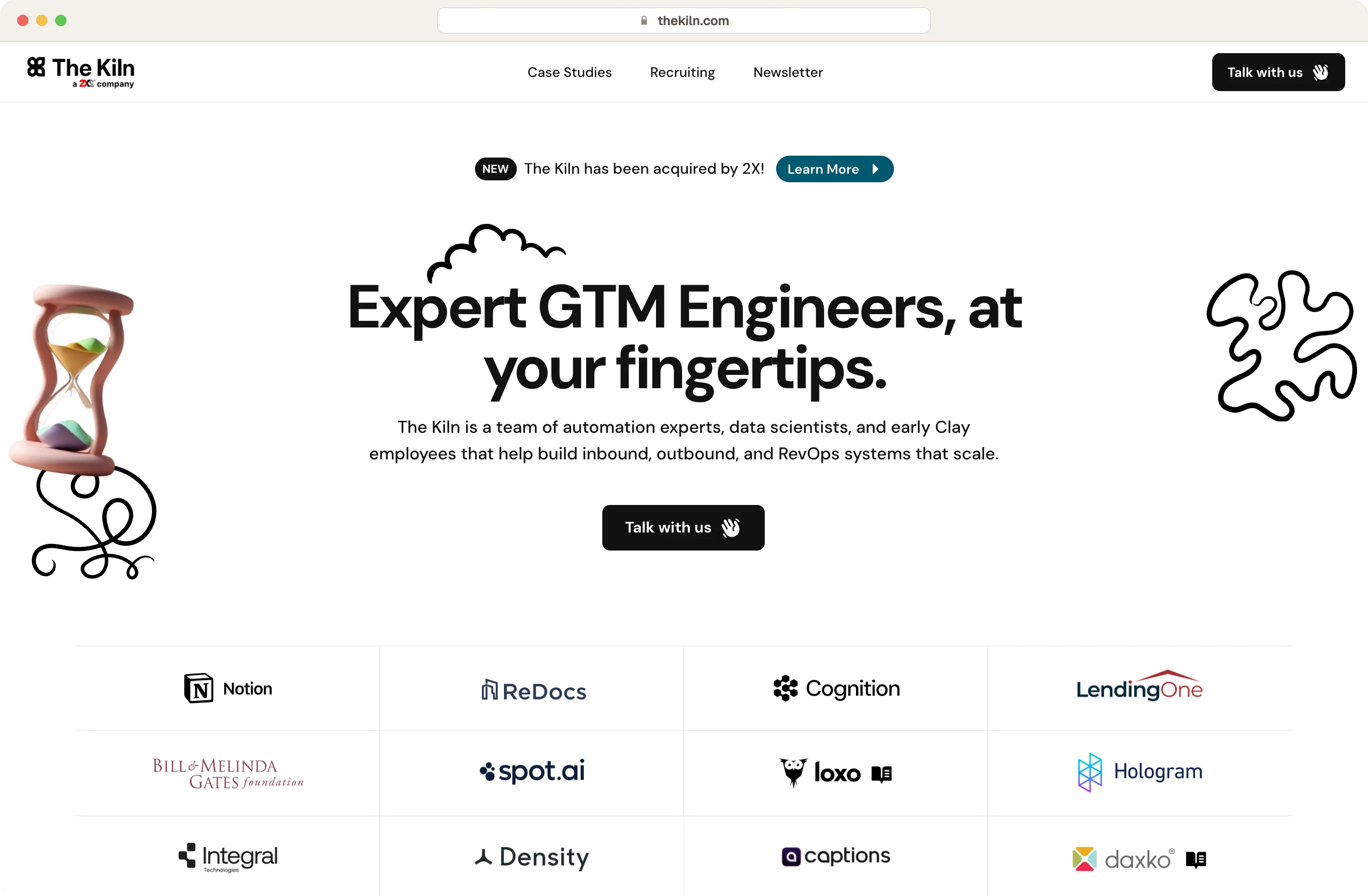 The Kiln homepage, a team of automation experts and early Clay employees building custom Clay systems