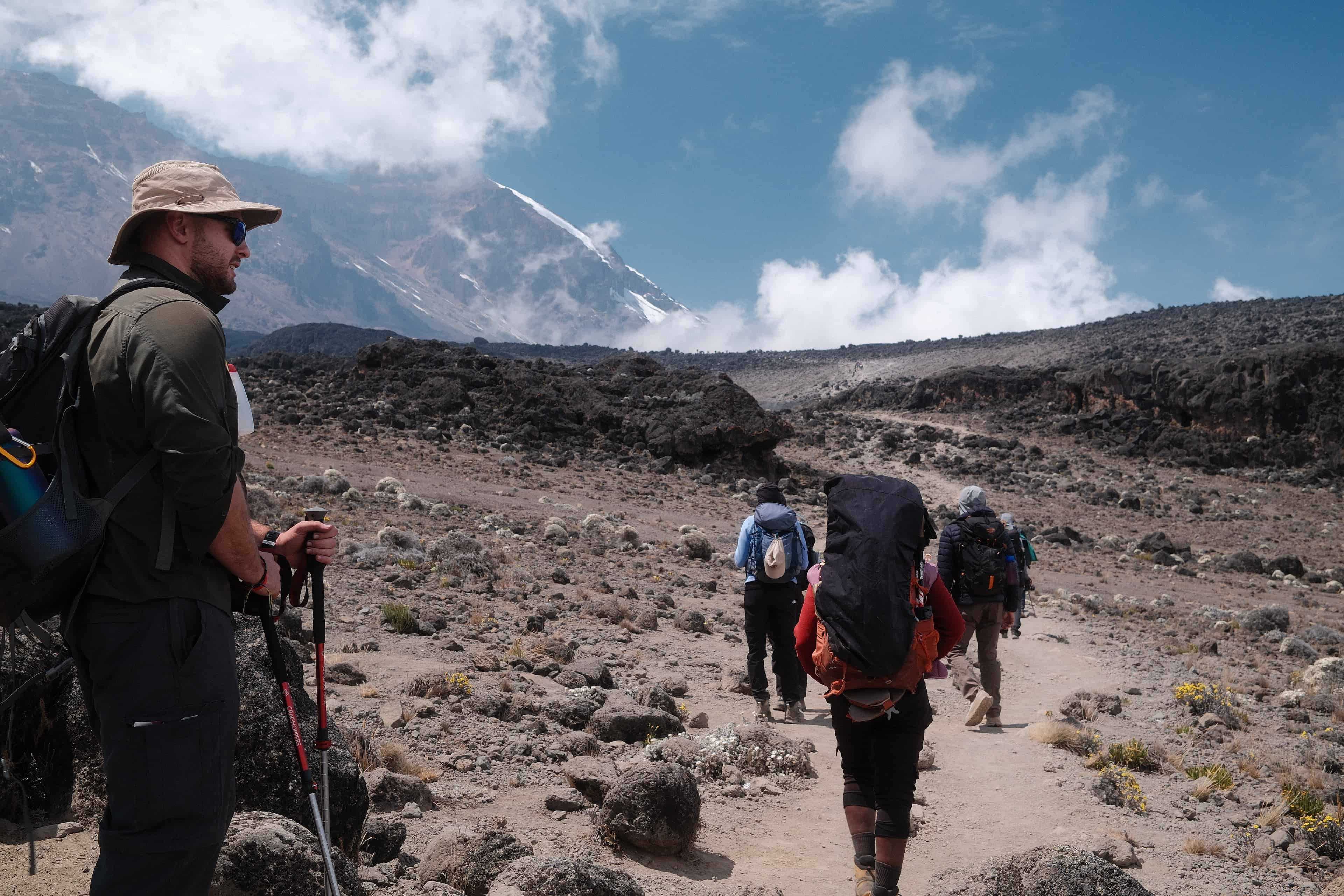 The view from Lava Tower at 4,630 metres on the Lemosho route, the high point of the climb high, sleep low acclimatisation cycle.