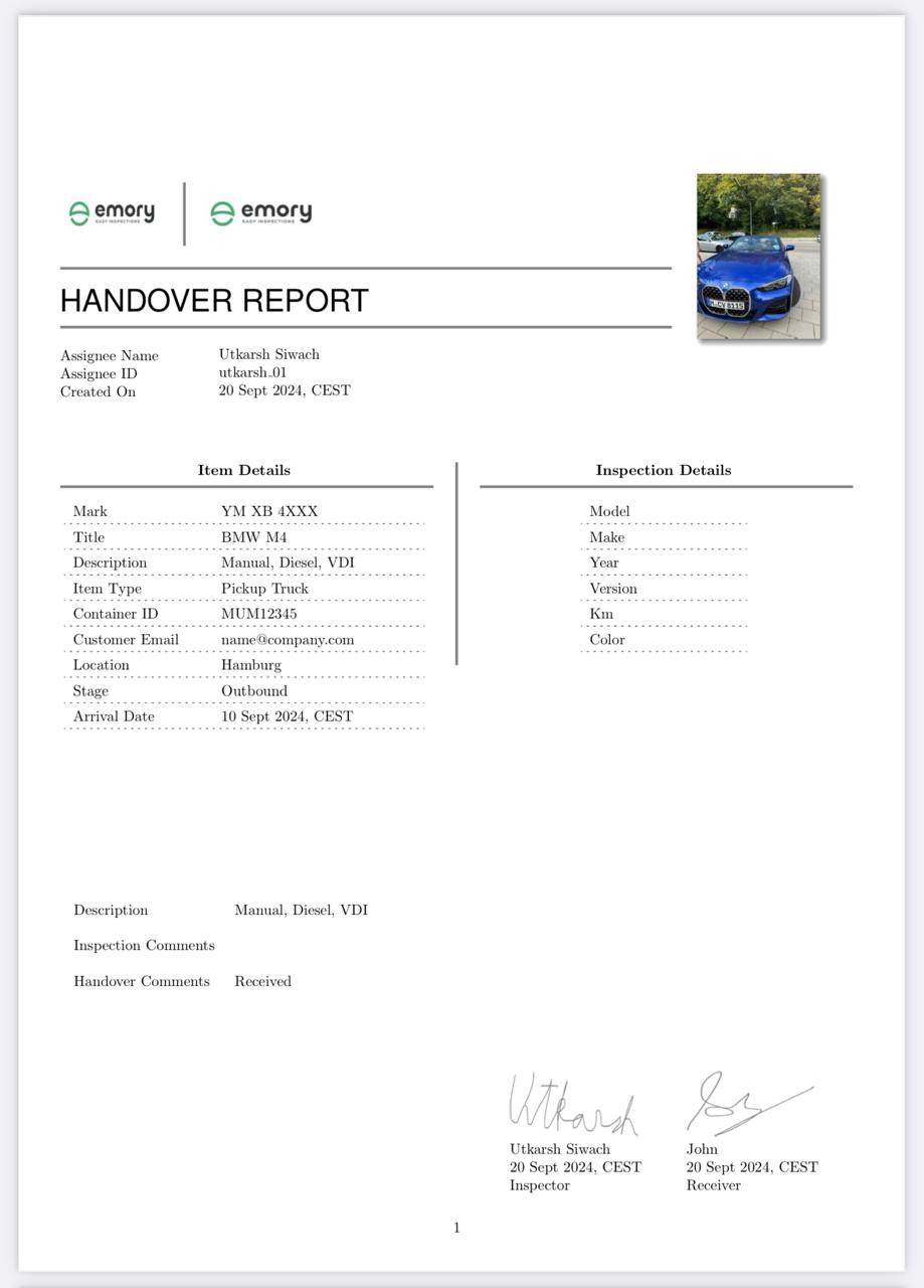 Vehicle handover process