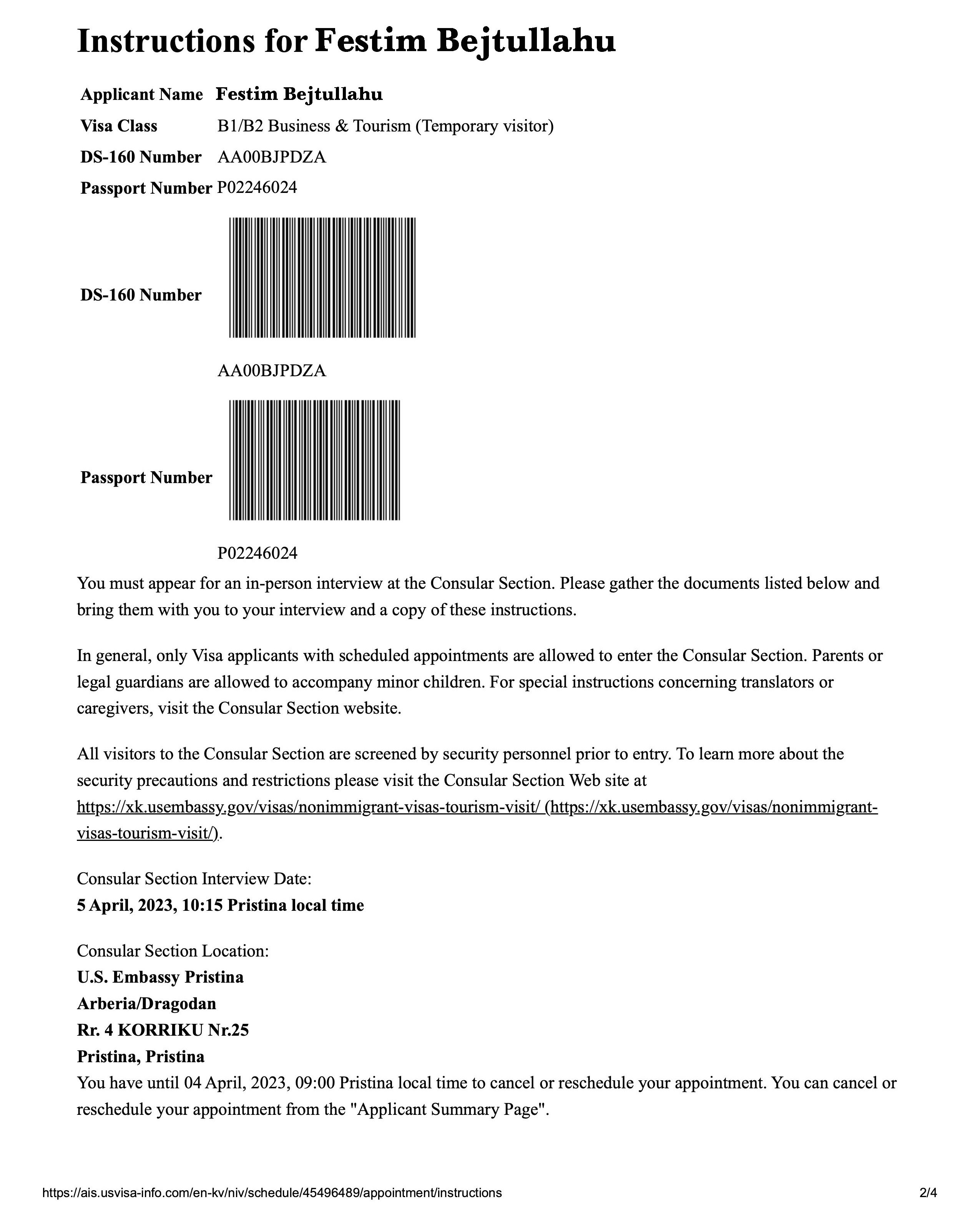 U.S. Visa Appointment