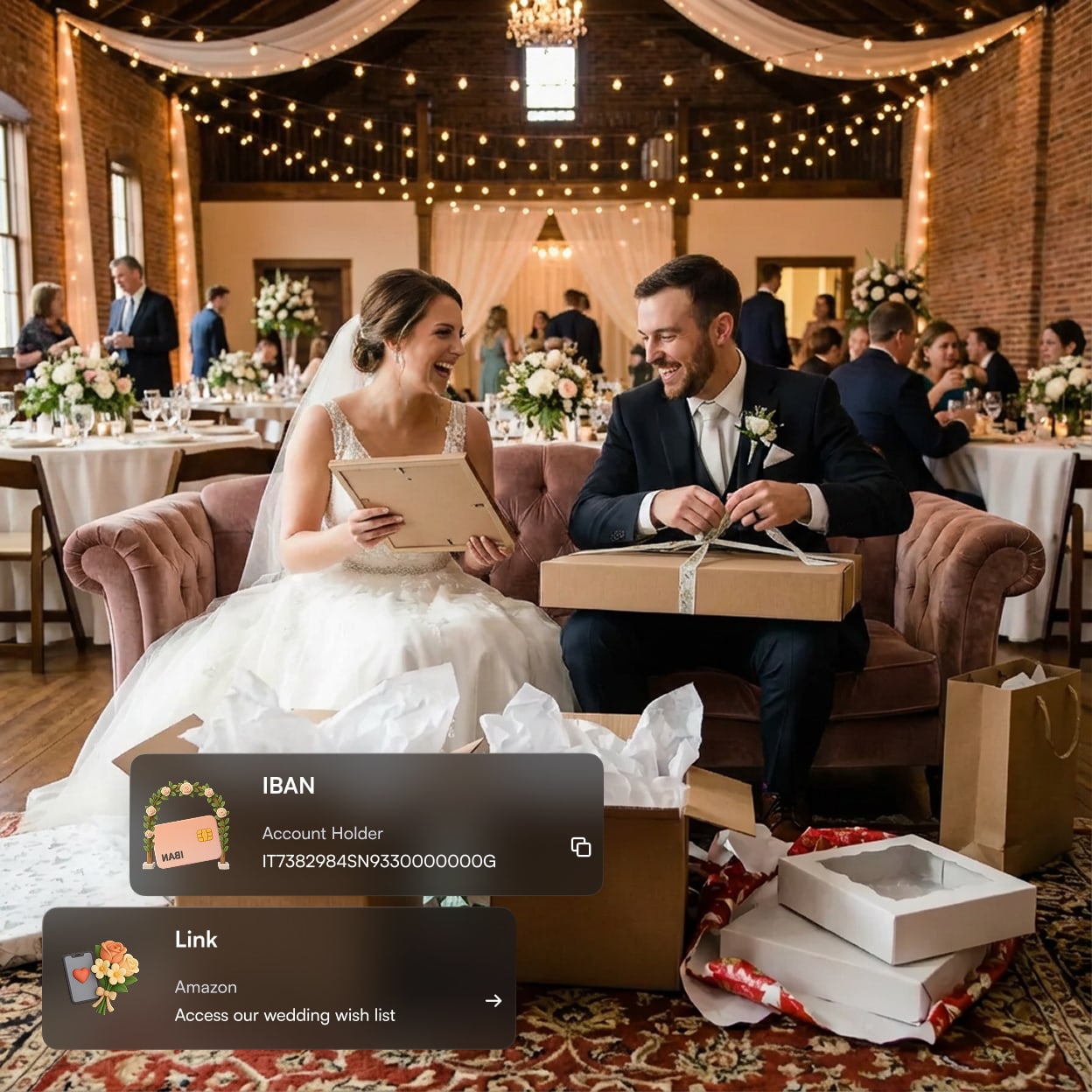 Schermata dell’app di togevent con lista regali e contributi, per gestire facilmente desideri e donazioni durante l’evento.