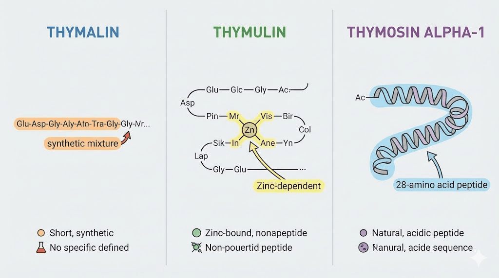 Thymalin vs thymulin vs thymosin alpha-1 peptide comparison