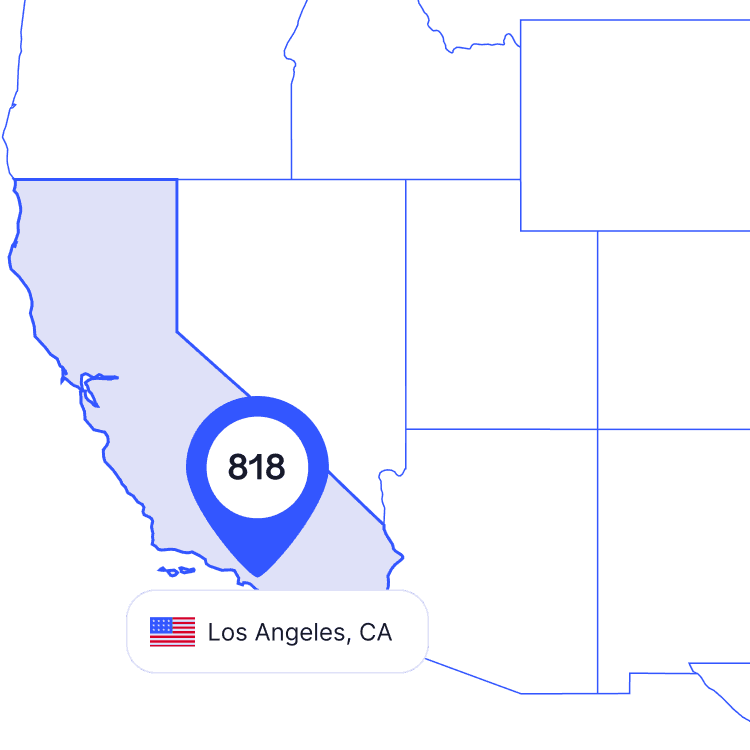US map of 818 area code phone numbers and its coverage region