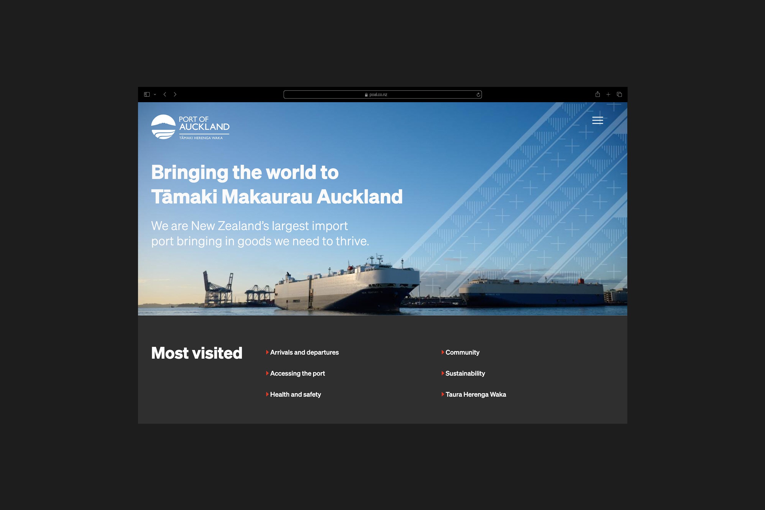 Port of Auckland POAL Website Pattern Landing Page