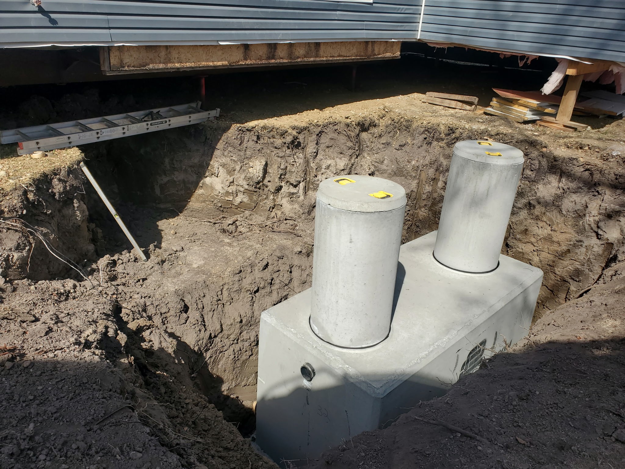 open excavation with a septic tank