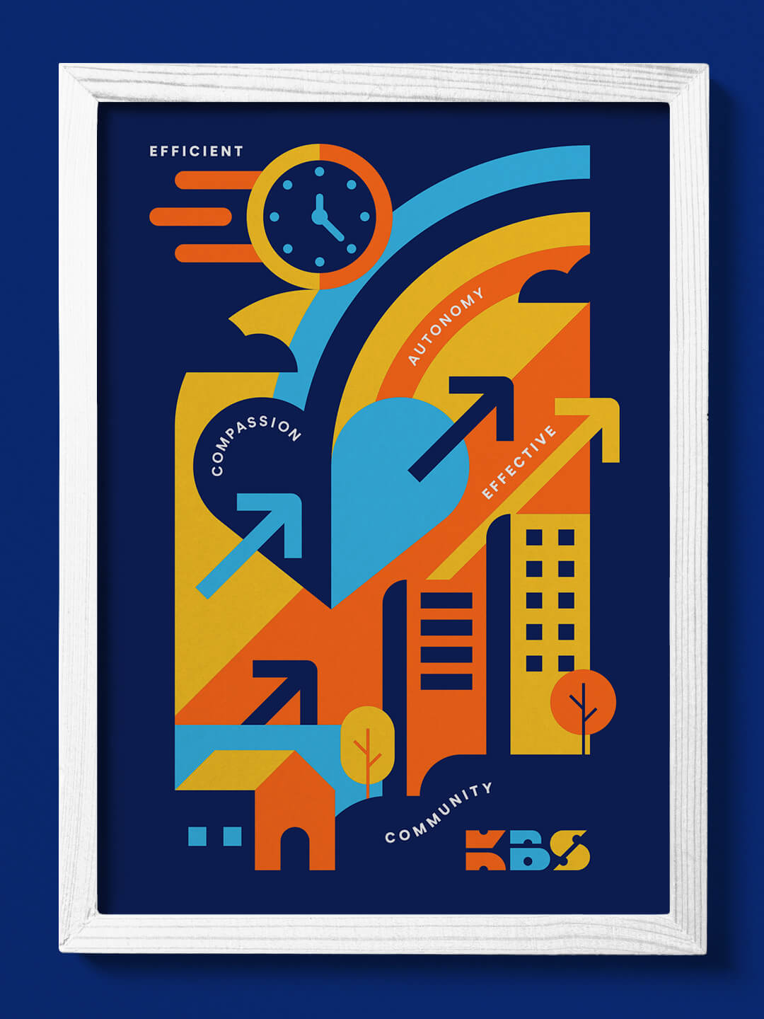 Colorful abstract poster for KBS, depicting community growth and values.