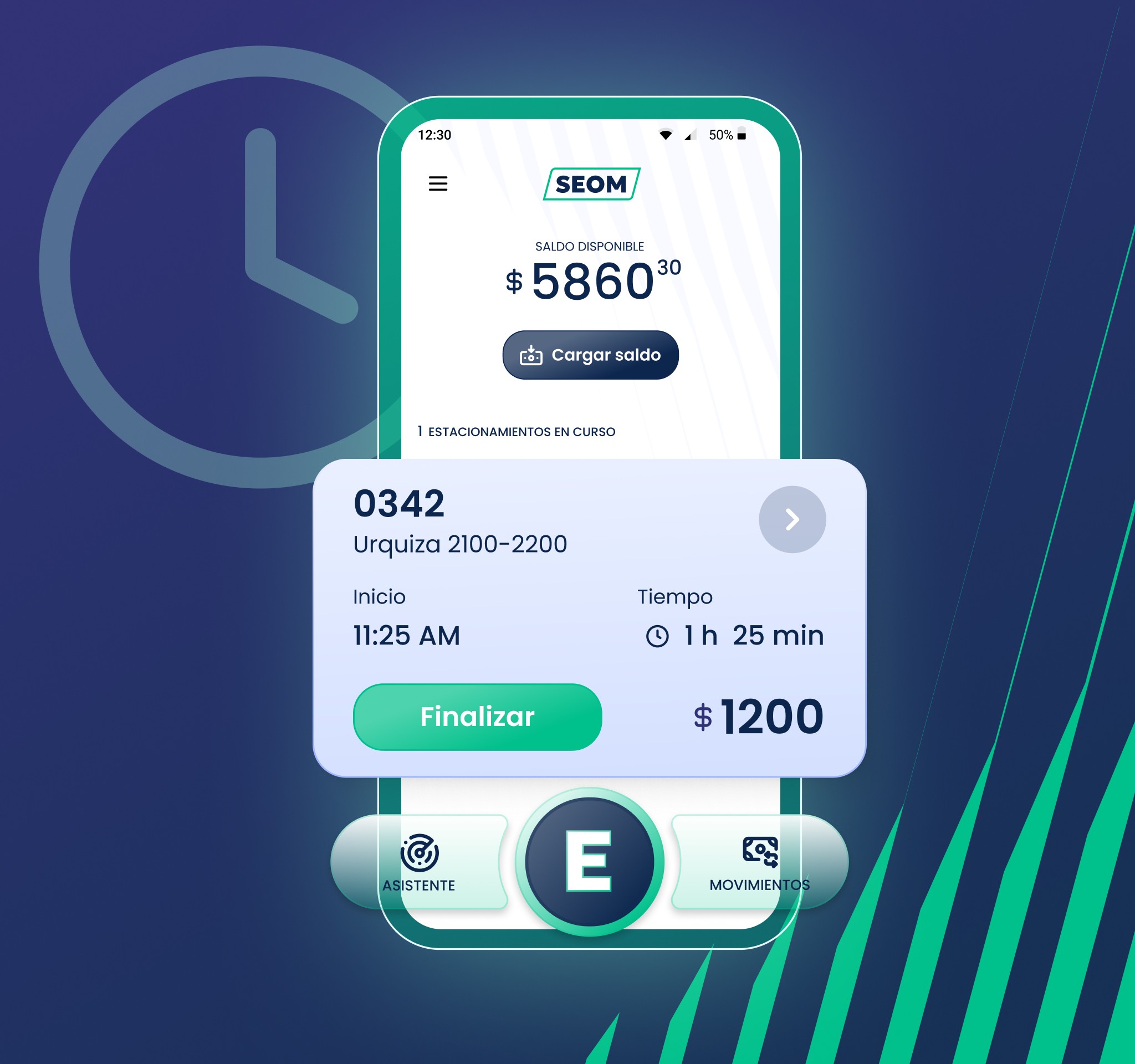 pantalla principal de la aplicación con estacionamiento en curso