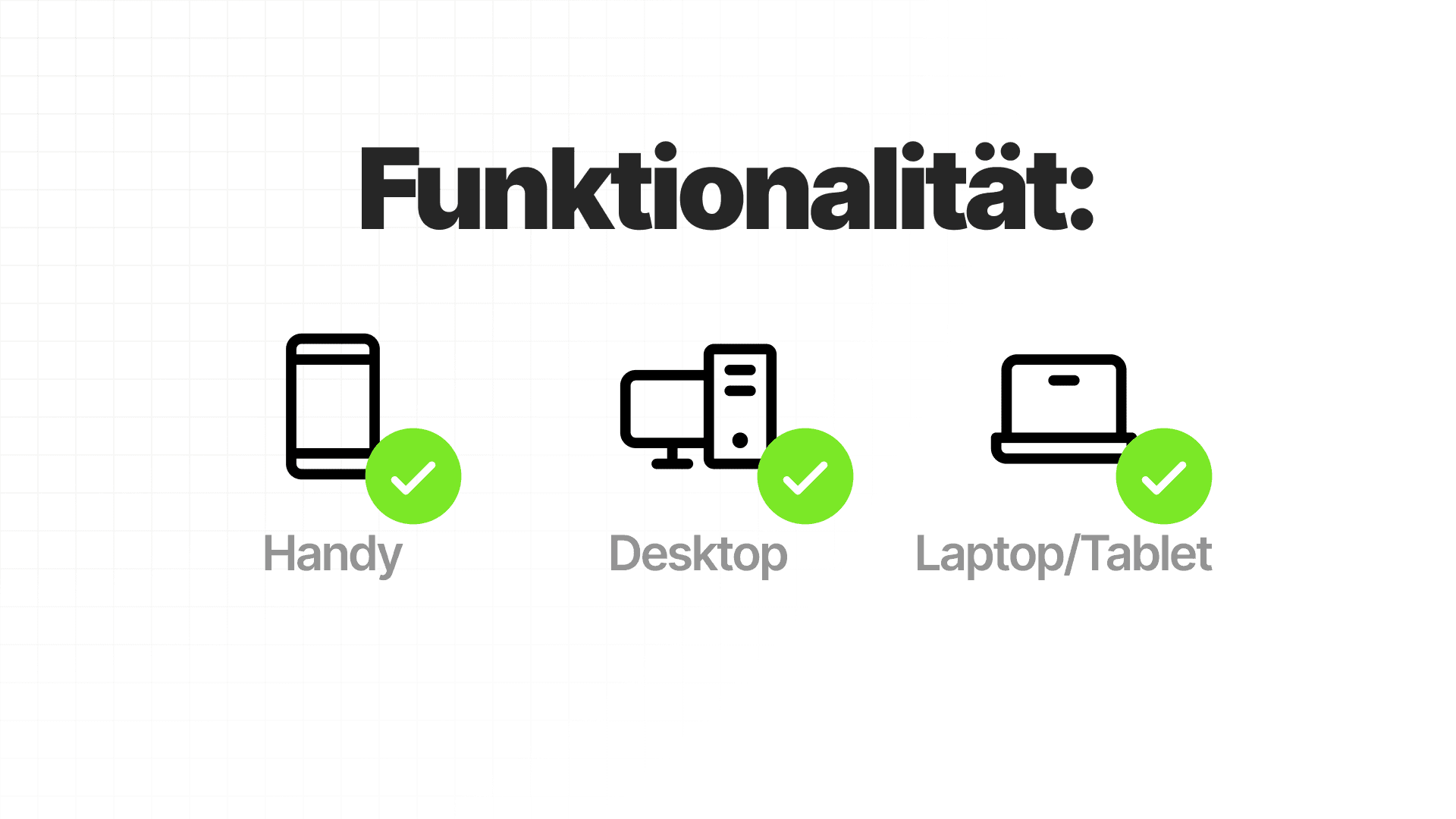 Funktionalität in Form von Icons, Handy, Desktop, Laptop und Tablet