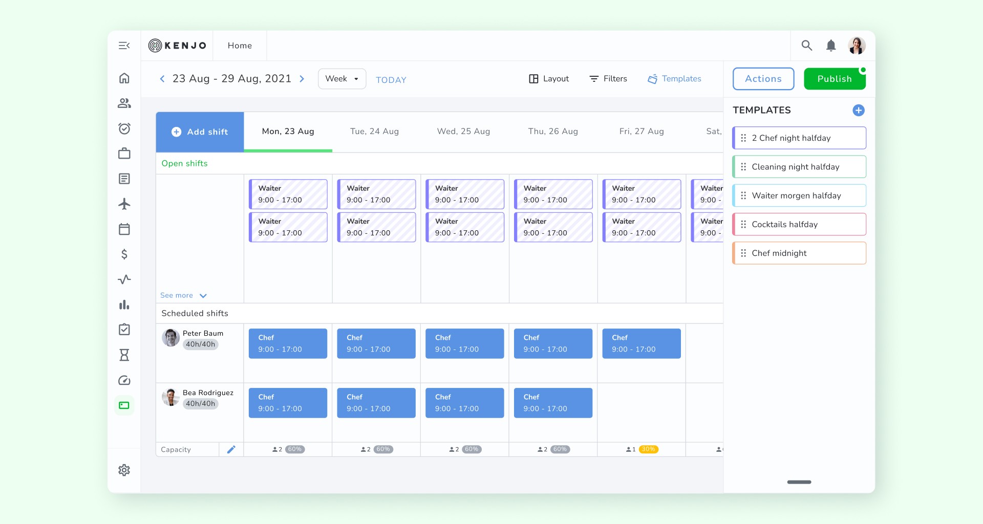 Kenjo's schedule calendar with templates feature