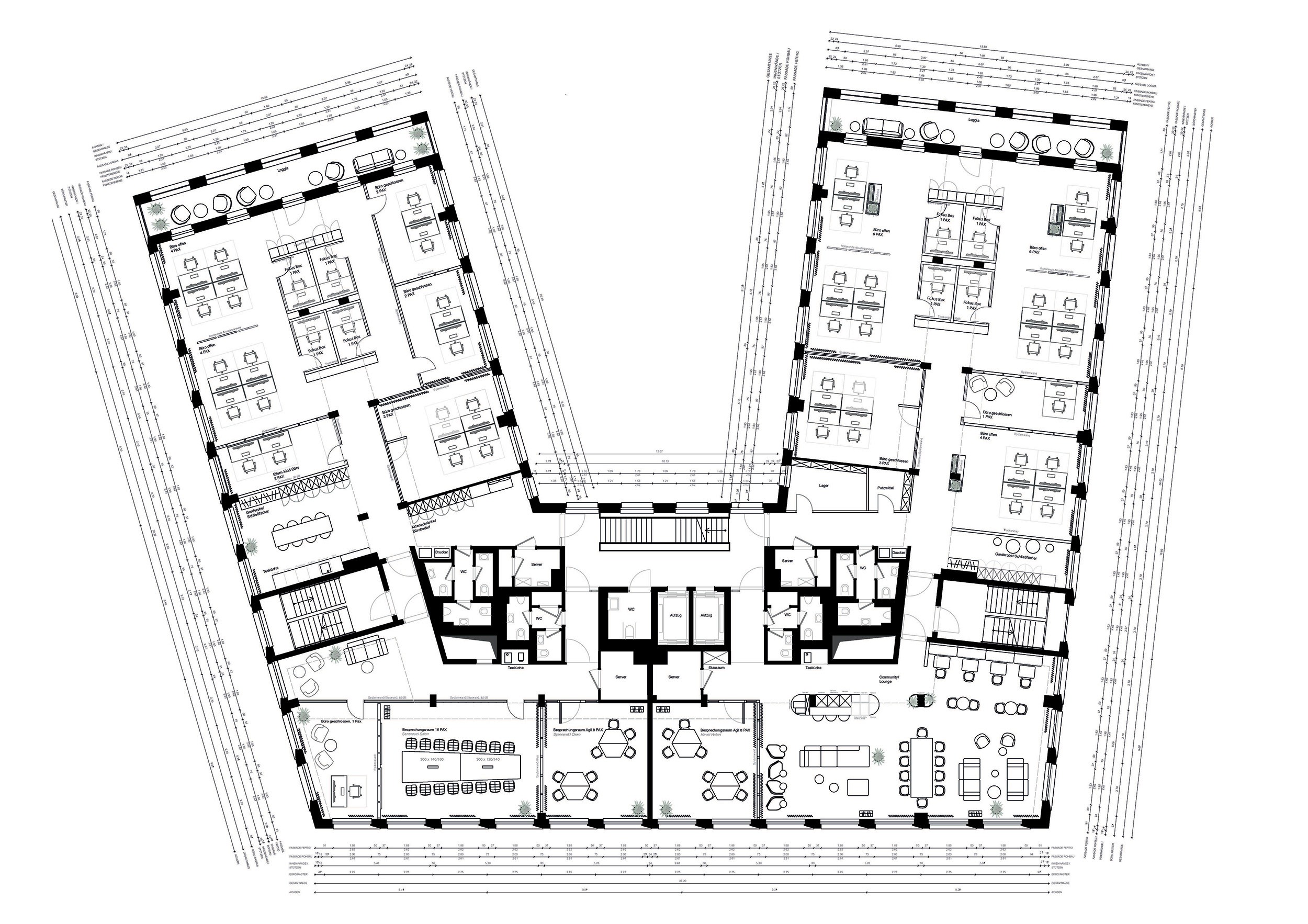 Büroplanung für moderne Arbeitskonzepte mit offenen Arbeitszonen, Loungeflächen und vielseitigen Nutzungsmöglichkeiten