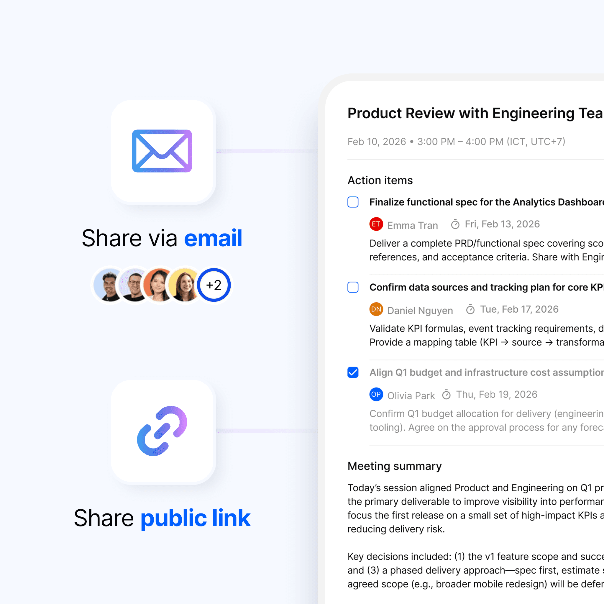 Doraverse share meeting note via email or public link