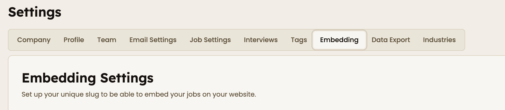 Embedding settings
