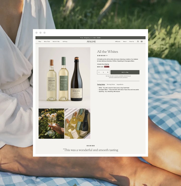 A close-up of a woman's face with dewy skin serves as the background for a floating user interface window. The UI displays a quiz builder with the heading "Take the Quiz" and buttons labeled "Duplicate," "Preview Link," and "Embed Link." A quiz question is highlighted in orange with a black checkmark, indicating selection.