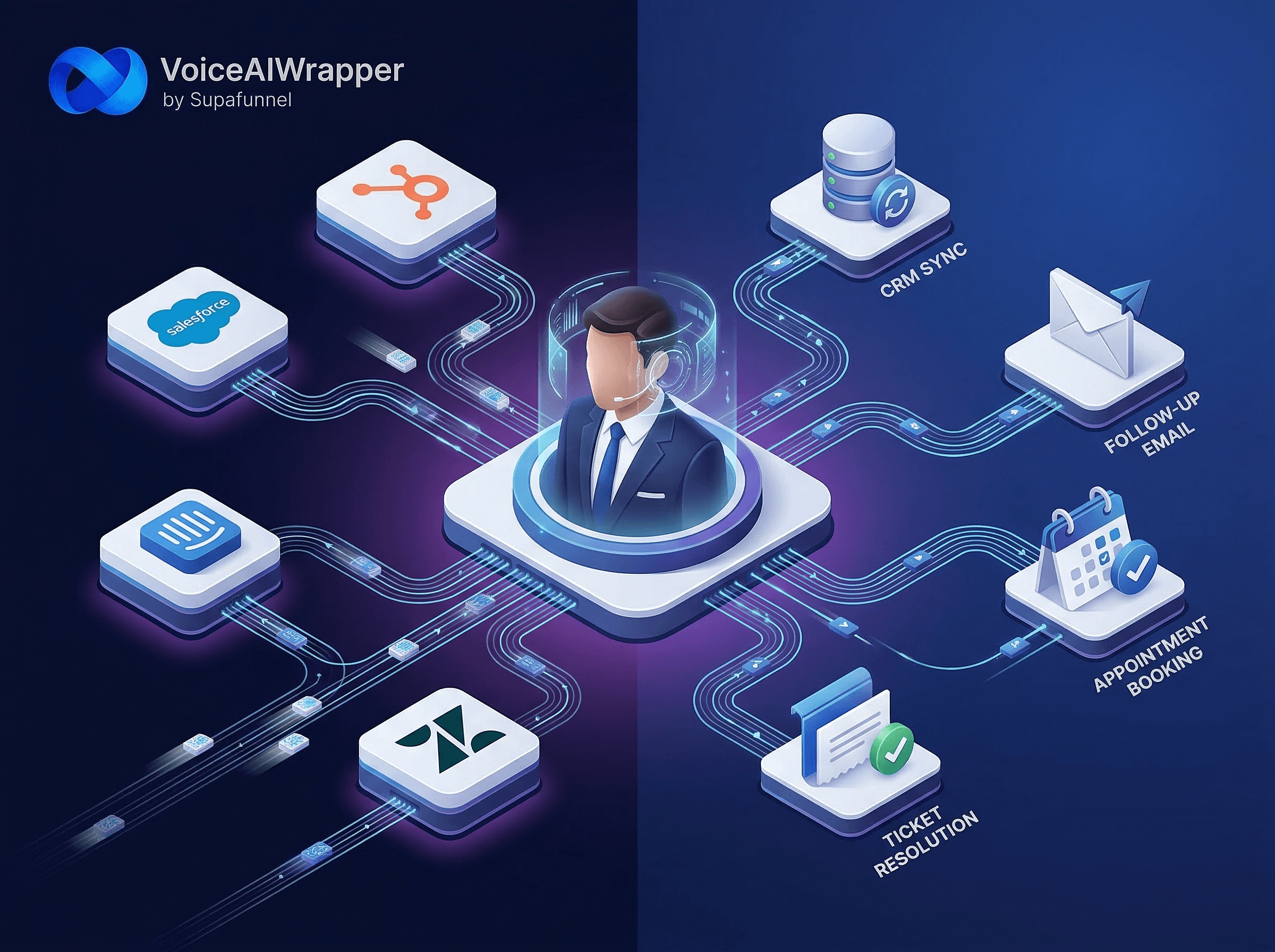 GHL HubSpot Salesforce CRM webhook push, calendar sync, and n8n Make Zapier post-call automation | VoiceAIWrapper.