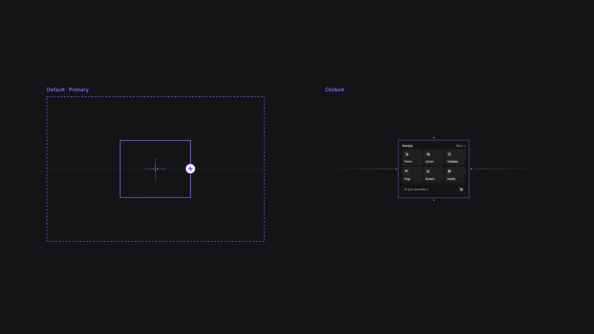Modal trigger button showing default and clicked states