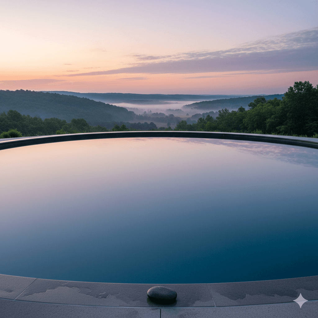 white water lily and black spa stones reflecting on calm dark water M3M project