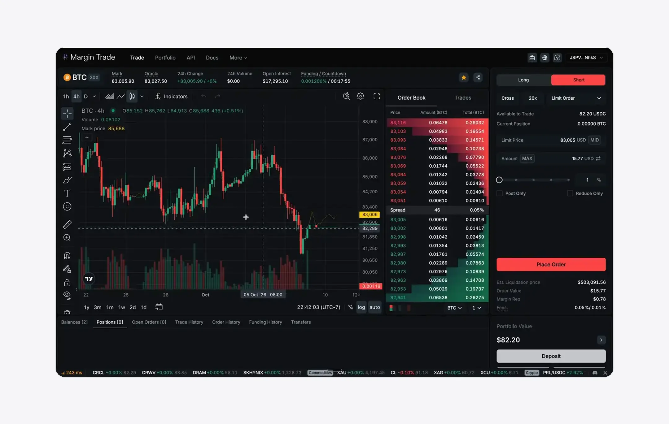 Screen recording of a BTC trade on the Margin Trade terminal