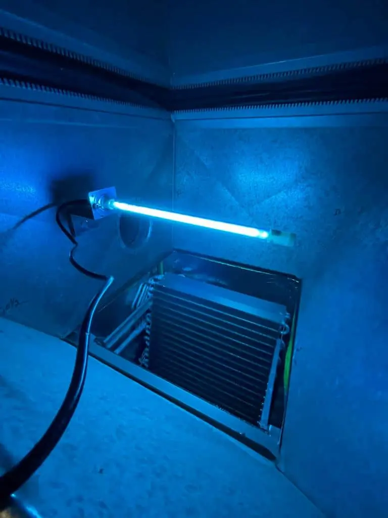 UV light installed inside HVAC duct system in Mississauga for improved indoor air quality, reducing bacteria, allergens, and airborne contaminants.