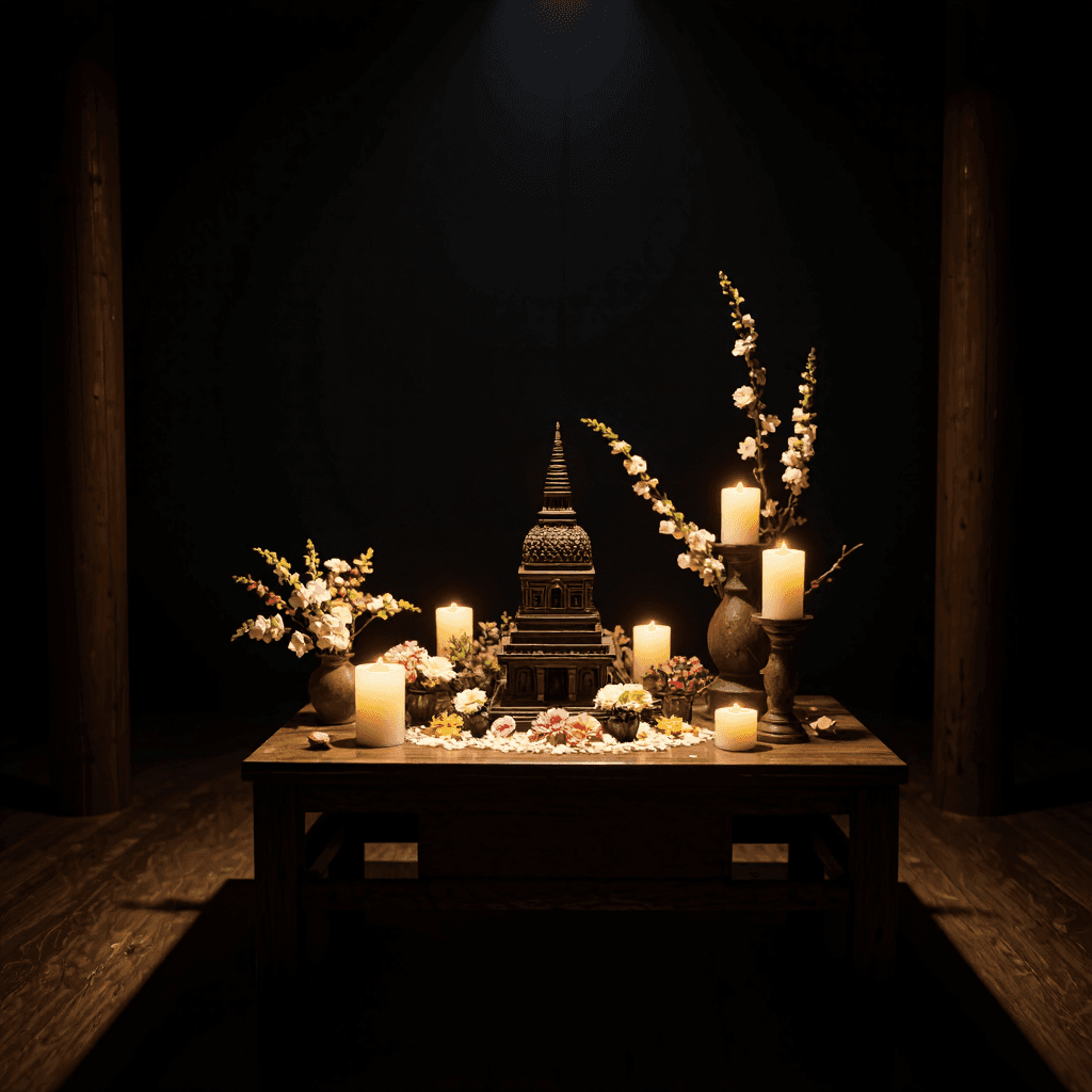 product photography of a light-up model of a stupa