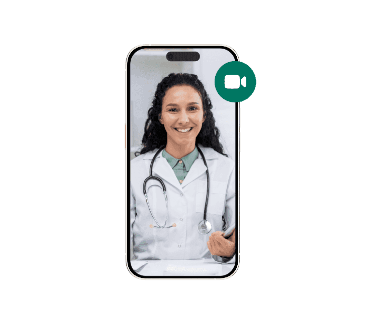 Female provider on a phone during a telehealth visit