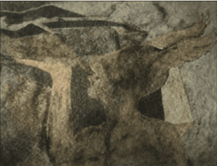 herd of sheep on road painting