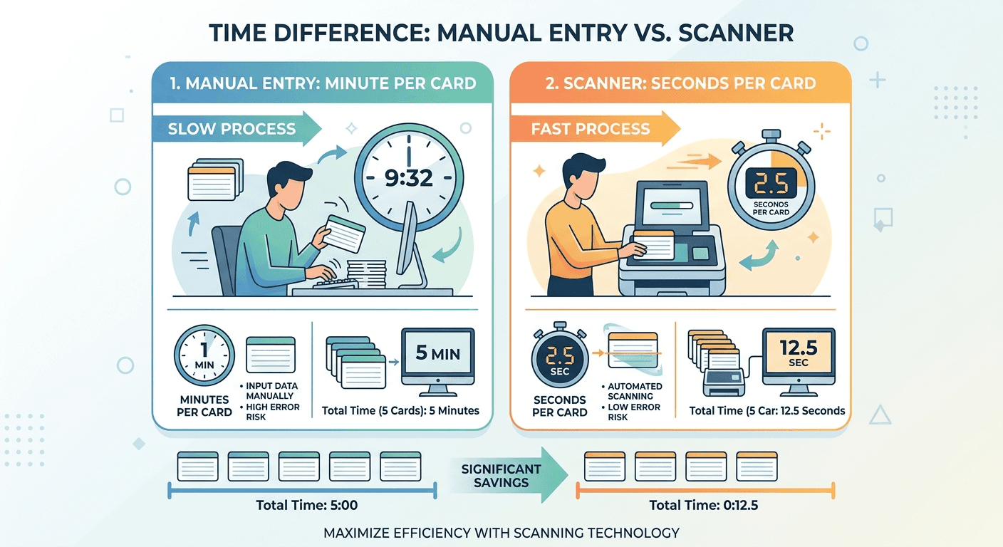 Time comparison between manual data entry and Habsy business card scanner app