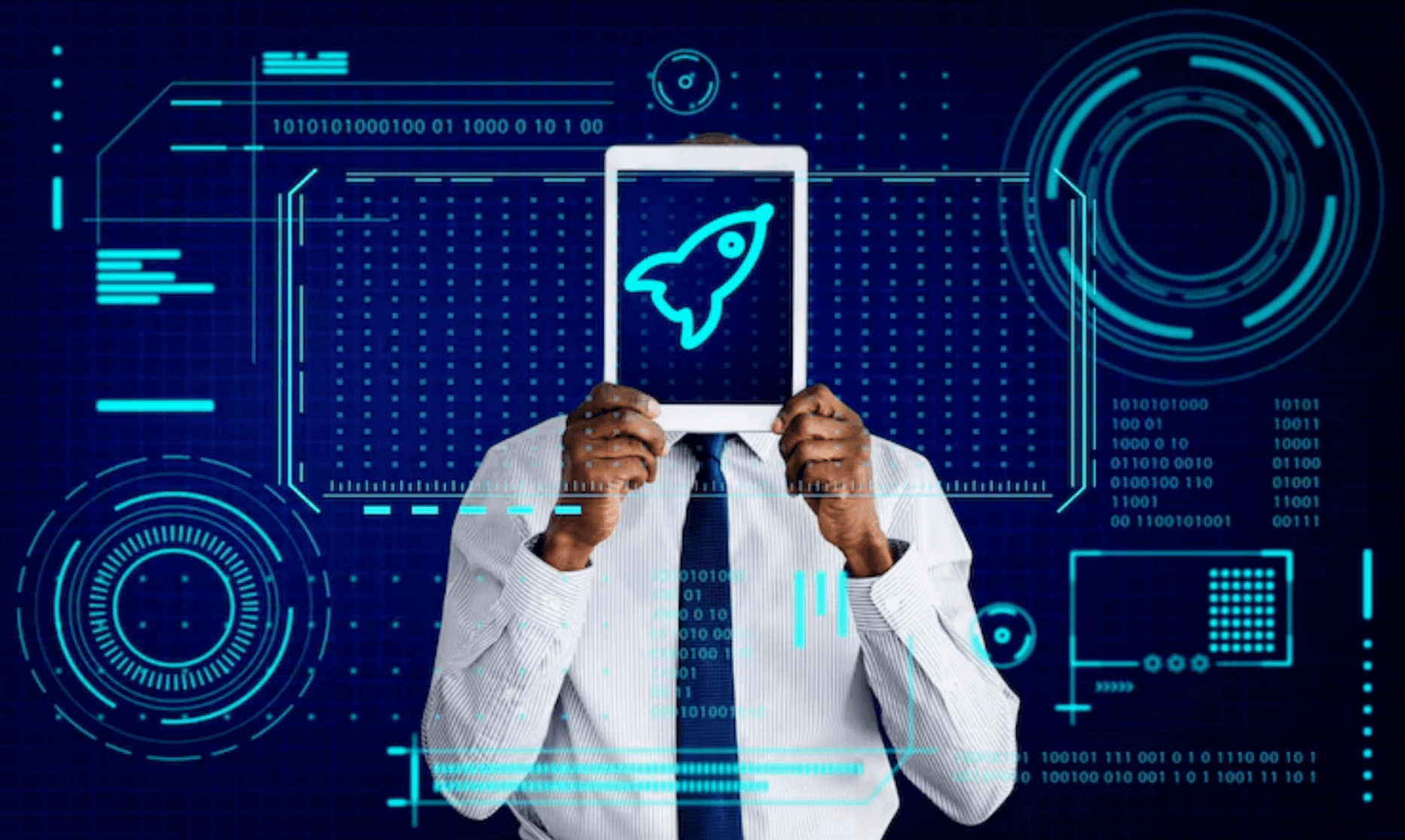 A man showing the tablet in his hands