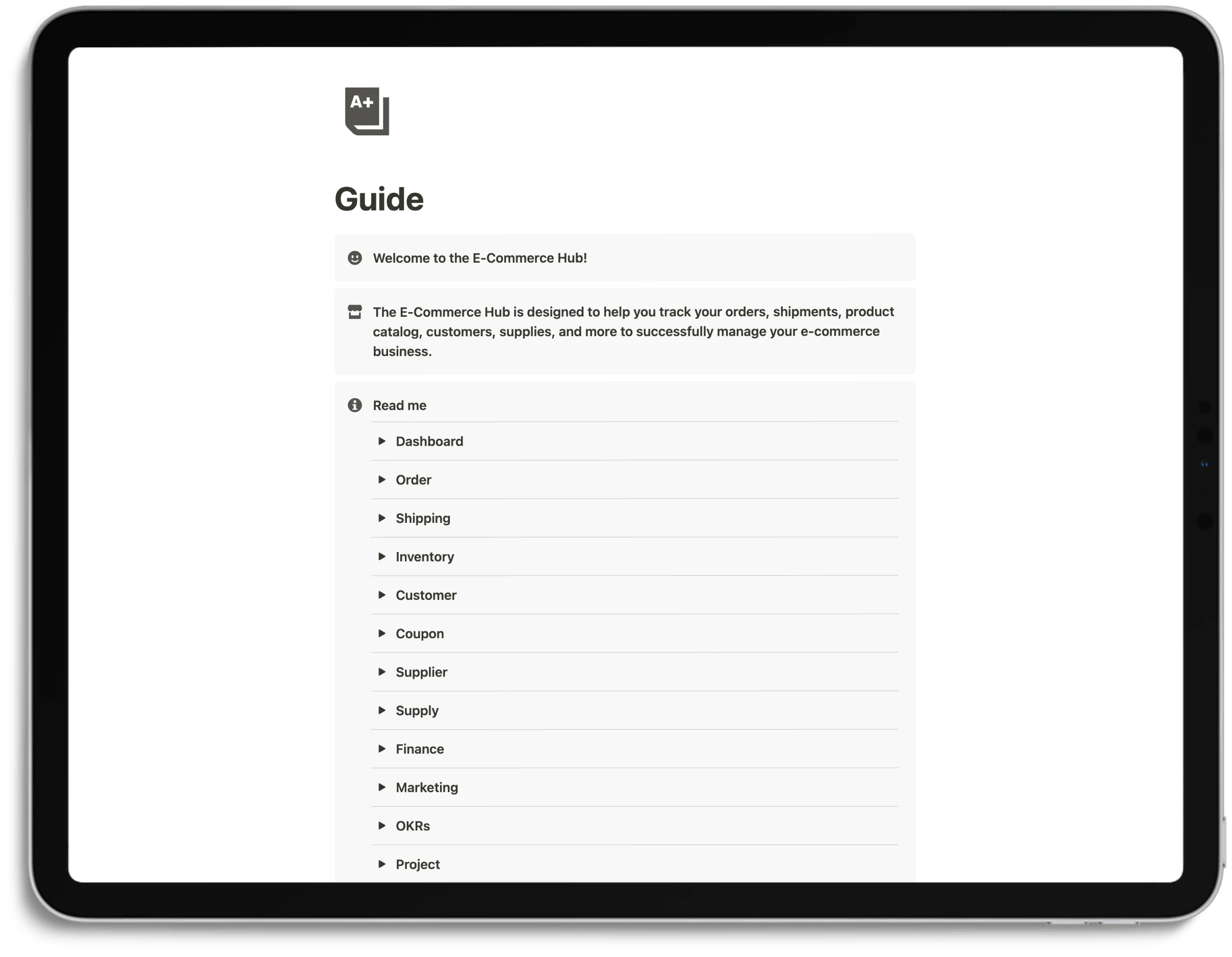 Notion E-Commerce Hub - Guide