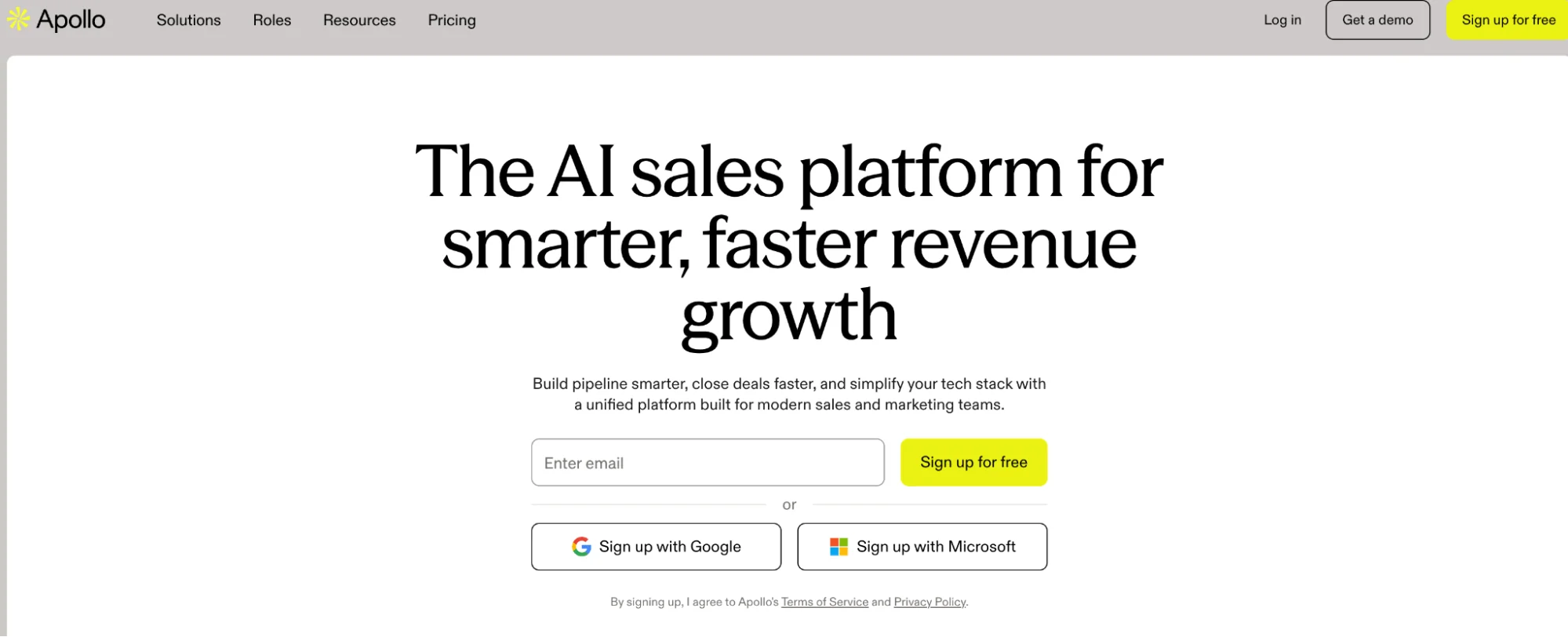 Apollo.io homepage: all-in-one B2B sales platform and contact database