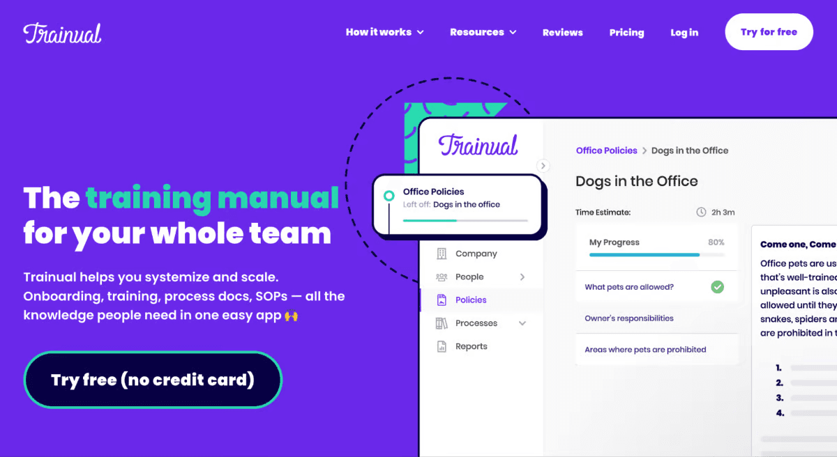 Trainual home page– HR tool for onboarding and training