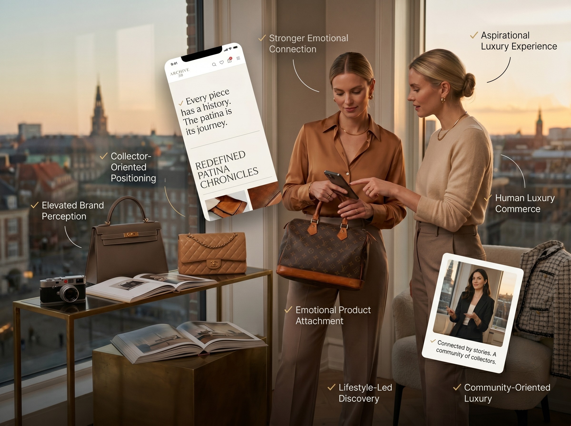 Premium Ecommerce Redesign für einen authentifizierten Luxury Handbag Marketplace mit ruhigem Luxury Browsing Erlebnis