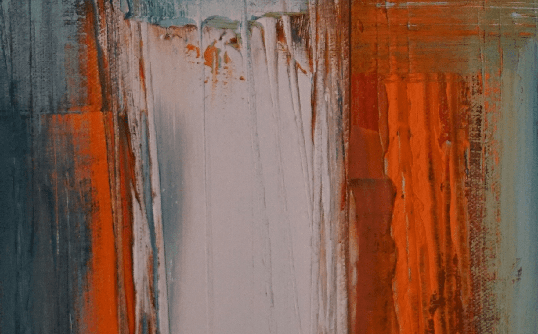orange, white, and teal abstract painting