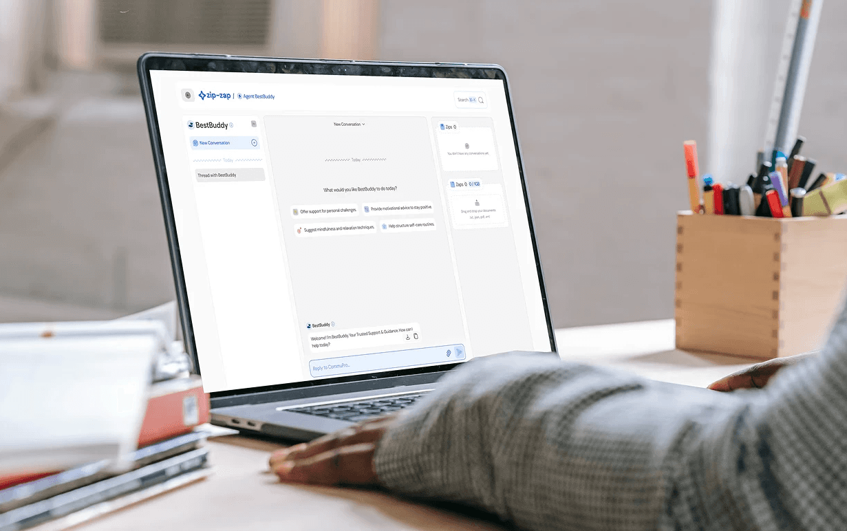 An Image of a person interacting with Zipzap on a laptop